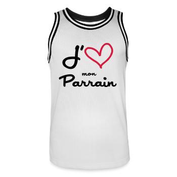J'aime mon Parrain / Naissance / Bébé / Baptême - Maillot de basket Homme - blanc/noir - Devant - AI Model Male 185 dark (185cm)