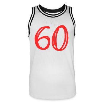 60. 60 ANS. 60e ANNIVERSAIRE. ANNIVERSAIRE 60 ANS. - Maillot de basket Homme - blanc/noir - Devant - AI Model Male 185 dark (185cm)