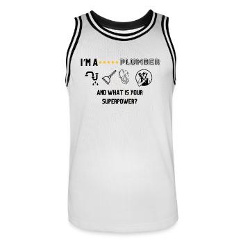I'm a 5 Star Plumber - what is your Superpower? - Männer Basketball-Trikot - Weiß/Schwarz - Vorne - AI Model Male 185 dark (185cm)