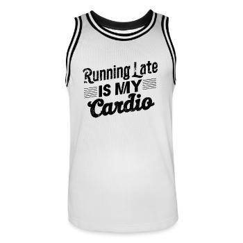 en retard cardio - humour sport - Maillot de basket Homme - blanc/noir - Devant - AI Model Male 185 dark (185cm)
