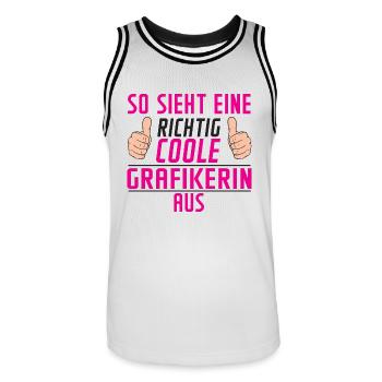 Grafikerin | | Grafik Design | Grafikdesign - Männer Basketball-Trikot - Weiß/Schwarz - Vorne - AI Model Male 185 dark (185cm)