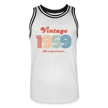 Jahrgang 1959, alle Originalteile - Männer Basketball-Trikot - Weiß/Schwarz - Vorne - AI Model Male 185 dark (185cm)