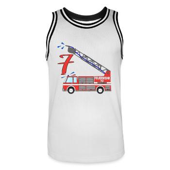 Feuerwehrauto 7.Geburtstag - Männer Basketball-Trikot - Weiß/Schwarz - Vorne - AI Model Male 185 dark (185cm)