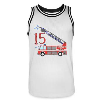 Feuerwehrauto 15. Geburtstag - Männer Basketball-Trikot - Weiß/Schwarz - Vorne - AI Model Male 185 dark (185cm)