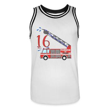 Feuerwehrauto 16. Geburtstag - Männer Basketball-Trikot - Weiß/Schwarz - Vorne - AI Model Male 185 dark (185cm)