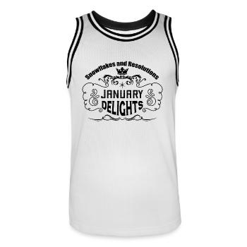 Snowflakes and Resolutions: January Delights. - Men's Basketball Jersey - white/black - Front - AI Model Male 185 dark (185cm)