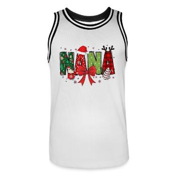 Noël Père Noël 2024 2025 film vacances famille xms - Maillot de basket Homme - blanc/noir - Devant - AI Model Male 185 dark (185cm)