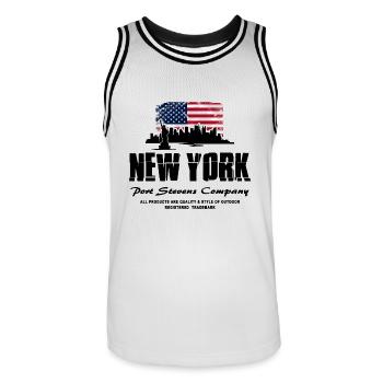 New York Skyline - USA Flag - Männer Basketball-Trikot - Weiß/Schwarz - Vorne - AI Model Male 185 dark (185cm)