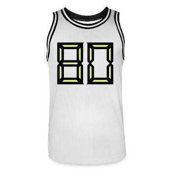 80. 80 JAHRE. 80-JÄHRIGES JUBILÄUM. GEBURTSTAG 80 JAHRE. - Männer Basketball-Trikot - Weiß/Schwarz - Vorne - AI Model Male 185 dark (185cm)