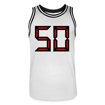 50. 50 ANS. 50e ANNIVERSAIRE. ANNIVERSAIRE 50 ANS. - Maillot de basket Homme - blanc/noir - Devant - AI Model Male 185 dark (185cm)
