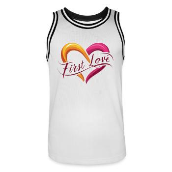 ERSTE LIEBE - Männer Basketball-Trikot - Weiß/Schwarz - Vorne - AI Model Male 185 dark (185cm)