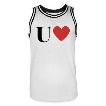 Letter u red heart - Men's Basketball Jersey - white/black - Front - AI Model Male 185 dark (185cm)