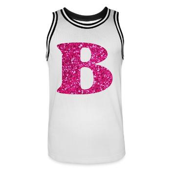 Letter b pink glitter - Men's Basketball Jersey - white/black - Front - AI Model Male 185 dark (185cm)