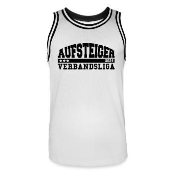 Aufsteiger 2024 Verbandsliga Aufstieg Fußball - Männer Basketball-Trikot - Weiß/Schwarz - Vorne - AI Model Male 185 dark (185cm)