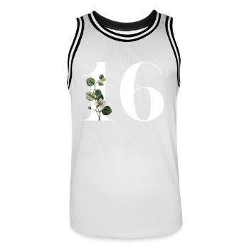 Nummer 16 Blumengrün -16. Blumengeburtstag - Männer Basketball-Trikot - Weiß/Schwarz - Vorne - AI Model Male 185 dark (185cm)