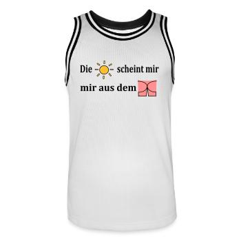 Die Sonne scheint mir aus dem Popo - Männer Basketball-Trikot - Weiß/Schwarz - Vorne - AI Model Male 185 dark (185cm)