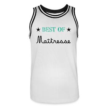 MERCI. MERCI MAÎTRESSE. CADEAU MAÎTRESSE. VACANCES - Maillot de basket Homme - blanc/noir - Devant - AI Model Male 185 dark (185cm)