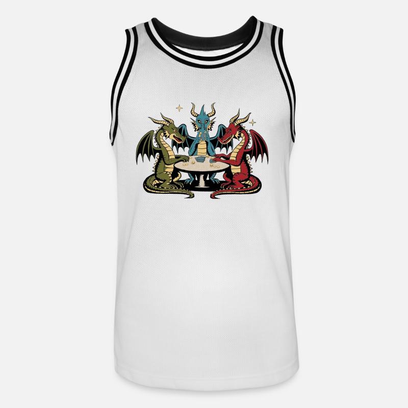 Drachen-Spielkarten - Männer Basketball-Trikot - Weiß/Schwarz