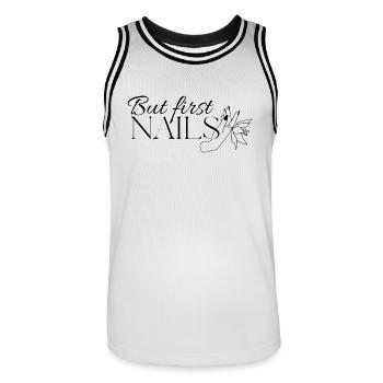 But first Nails Shirts - Männer Basketball-Trikot - Weiß/Schwarz - Vorne - AI Model Male 185 dark (185cm)