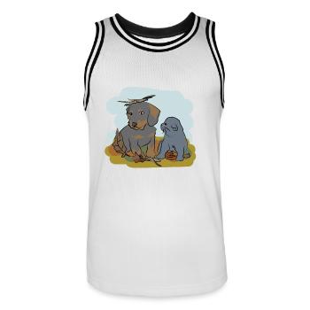 Illustrated design with cat and dog - Men's Basketball Jersey - white/black - Front - AI Model Male 185 dark (185cm)