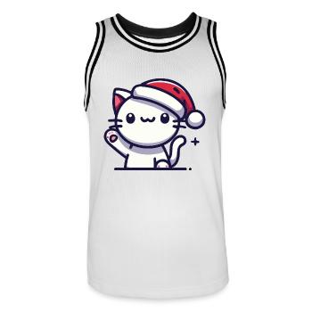 Katze mit Weihnachtsmütze - Männer Basketball-Trikot - Weiß/Schwarz - Vorne - AI Model Male 185 dark (185cm)