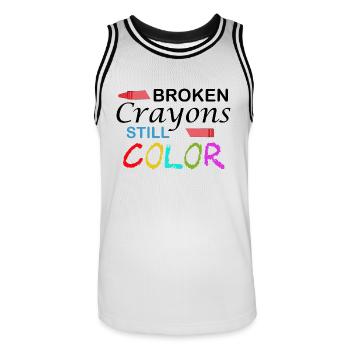 Broken Crayons still Color. Motivation Quote - Men's Basketball Jersey - white/black - Front - AI Model Male 185 dark (185cm)