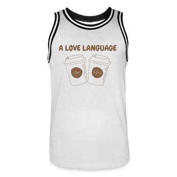A LOVE LANGUAGE - Männer Basketball-Trikot - Weiß/Schwarz - Vorne - AI Model Male 185 dark (185cm)