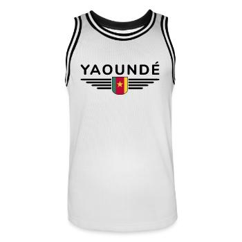 Yaoundé Design – Proud of Cameroon's Capital - Men's Basketball Jersey - white/black - Front - AI Model Male 185 dark (185cm)