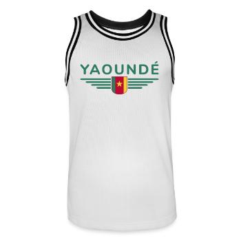 Yaoundé Design – Proud of Cameroon's Capital - Men's Basketball Jersey - white/black - Front - AI Model Male 185 dark (185cm)