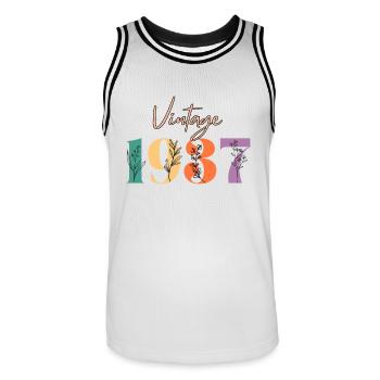 Vintage 1937 Floral - Men's Basketball Jersey - white/black - Front - AI Model Male 185 dark (185cm)