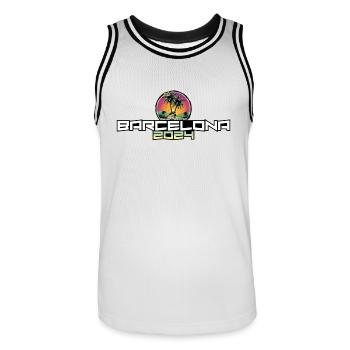 Barcelona 2024 Holiday Palm Trees - Men's Basketball Jersey - white/black - Front - AI Model Male 185 dark (185cm)