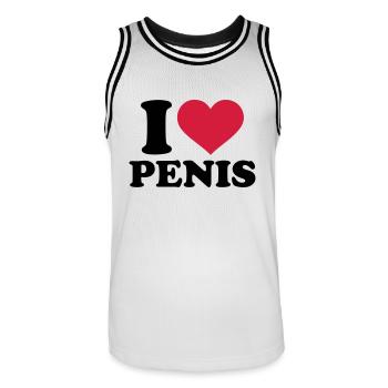 I love Penis - Men's Basketball Jersey - white/black - Front - AI Model Male 185 dark (185cm)