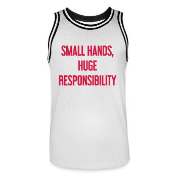 Small Hands, Huge Responsibility Parent Saying - Men's Basketball Jersey - white/black - Front - AI Model Male 185 dark (185cm)