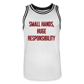 Small Hands, Huge Responsibility Parent Saying - Men's Basketball Jersey - white/black - Front - AI Model Male 185 dark (185cm)