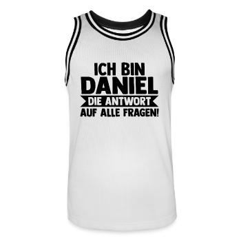 First name Daniel - Men's Basketball Jersey - white/black - Front - AI Model Male 185 dark (185cm)
