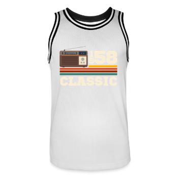 Jubiläum 1958 Retro-Klassiker - Männer Basketball-Trikot - Weiß/Schwarz - Vorne - AI Model Male 185 dark (185cm)