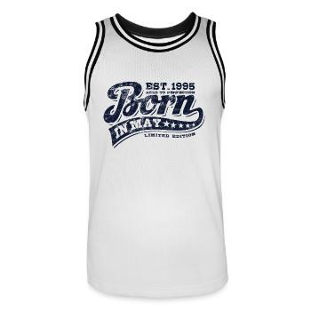 Born in May 1995 - Geburtstag - Geschenk - Männer Basketball-Trikot - Weiß/Schwarz - Vorne - AI Model Male 185 dark (185cm)