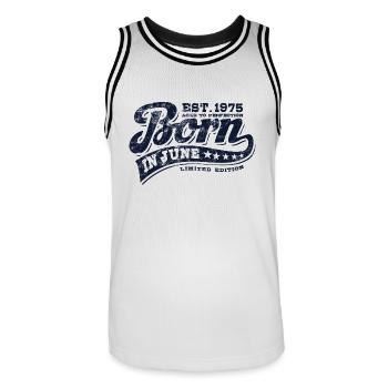 Born in June 1975 - Geburtstag - Geschenk - Männer Basketball-Trikot - Weiß/Schwarz - Vorne - AI Model Male 185 dark (185cm)