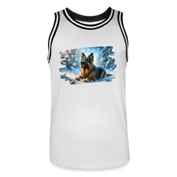 German Shepherd in a magical winter landscape - Men's Basketball Jersey - white/black - Front - AI Model Male 185 dark (185cm)
