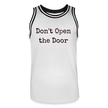 N’ouvrez pas la porte - Lettrage d’horreur effrayant - Maillot de basket Homme - blanc/noir - Devant - AI Model Male 185 dark (185cm)