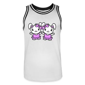2 Bunnies Girl Pretty Bow Woman Bunny Small - Men's Basketball Jersey - white/black - Front - AI Model Male 185 dark (185cm)