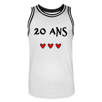 20 ANS. 20e ANNIVERSAIRE. ANNIVERSAIRE 20 ANS - Maillot de basket Homme - blanc/noir - Devant - AI Model Male 185 dark (185cm)