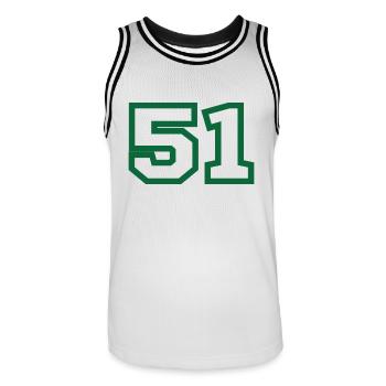 Numéro 51 sport vert - Maillot de basket Homme - blanc/noir - Devant - AI Model Male 185 dark (185cm)