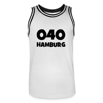 040 - H - Hamburg - Vorwahl - Telefon telefonieren - Männer Basketball-Trikot - Weiß/Schwarz - Vorne - AI Model Male 185 dark (185cm)