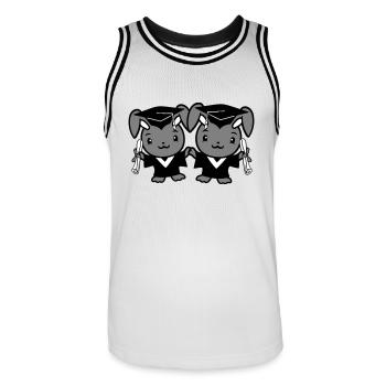 2 Bunnies College School Graduation Two Friends Team - Men's Basketball Jersey - white/black - Front - AI Model Male 185 dark (185cm)