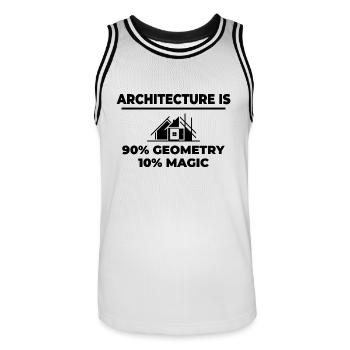 Architecture Funny🏰 : 90% Géométrie, 10% Magie - Maillot de basket Homme - blanc/noir - Devant - AI Model Male 185 dark (185cm)