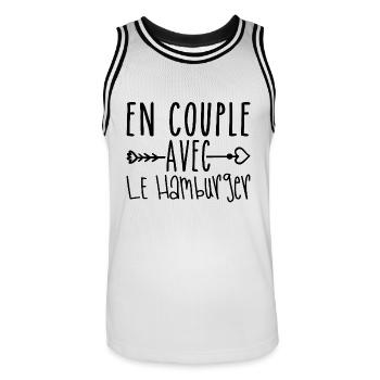 En Couple avec Hamburger, cadeau Fans de Hamburger - Maillot de basket Homme - blanc/noir - Devant - AI Model Male 185 dark (185cm)