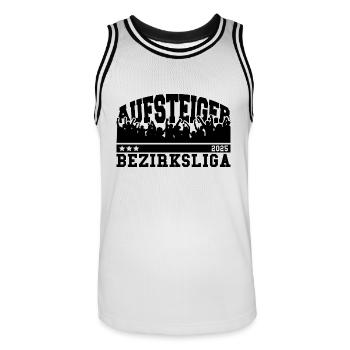 Aufsteiger 2025 Bezirksliga Aufstieg Fußball - Männer Basketball-Trikot - Weiß/Schwarz - Vorne - AI Model Male 185 dark (185cm)