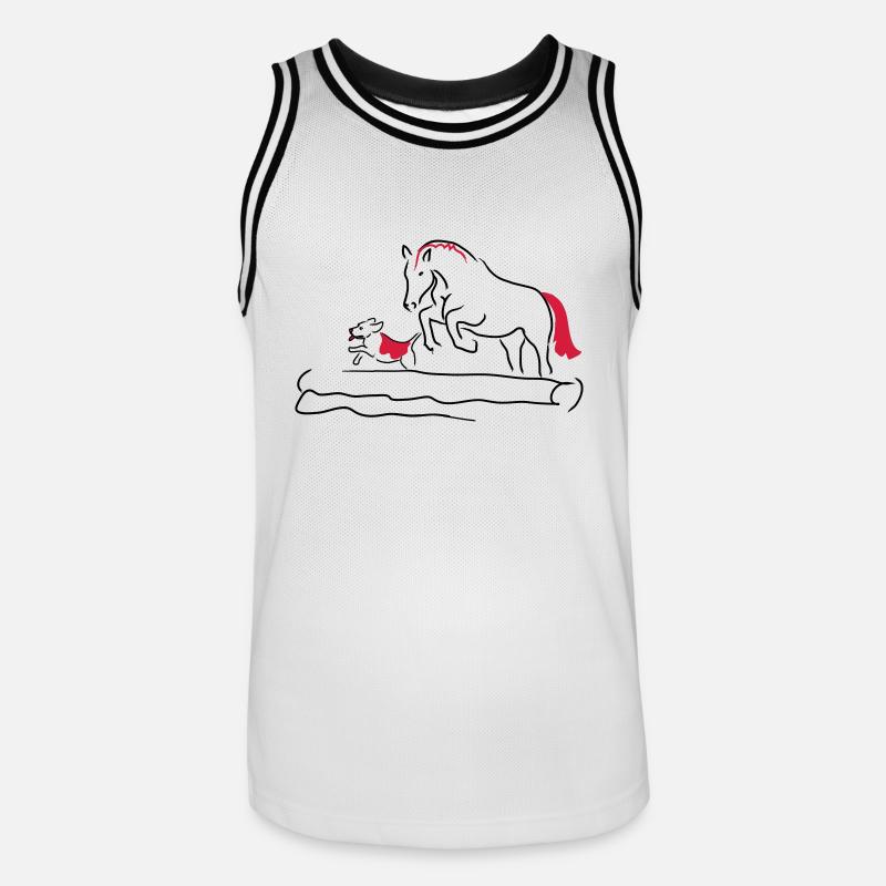 Springpferd mit Hund - Männer Basketball-Trikot - Weiß/Schwarz