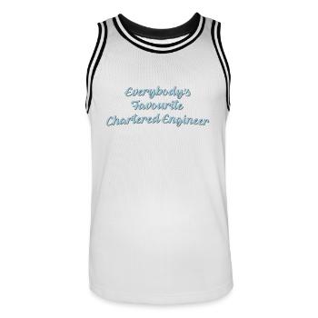 Everybodys favourite chartered engineer - Men's Basketball Jersey - white/black - Front - AI Model Male 185 dark (185cm)